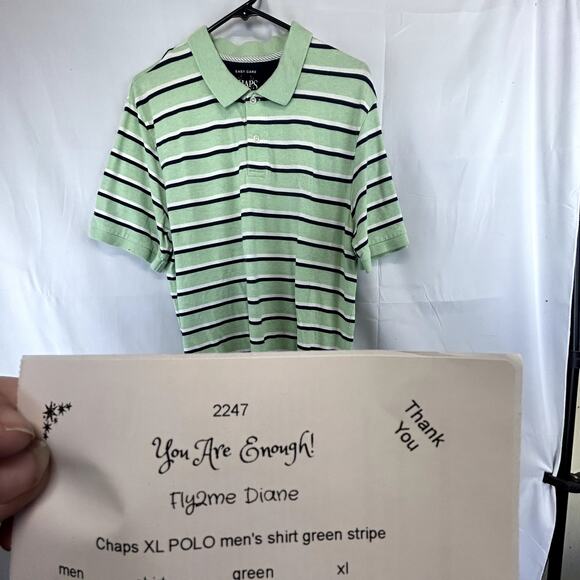 Chaps XL POLO Men's Shirt Green stripe Made in India Easy Care short sleeve - Picture 8 of 8